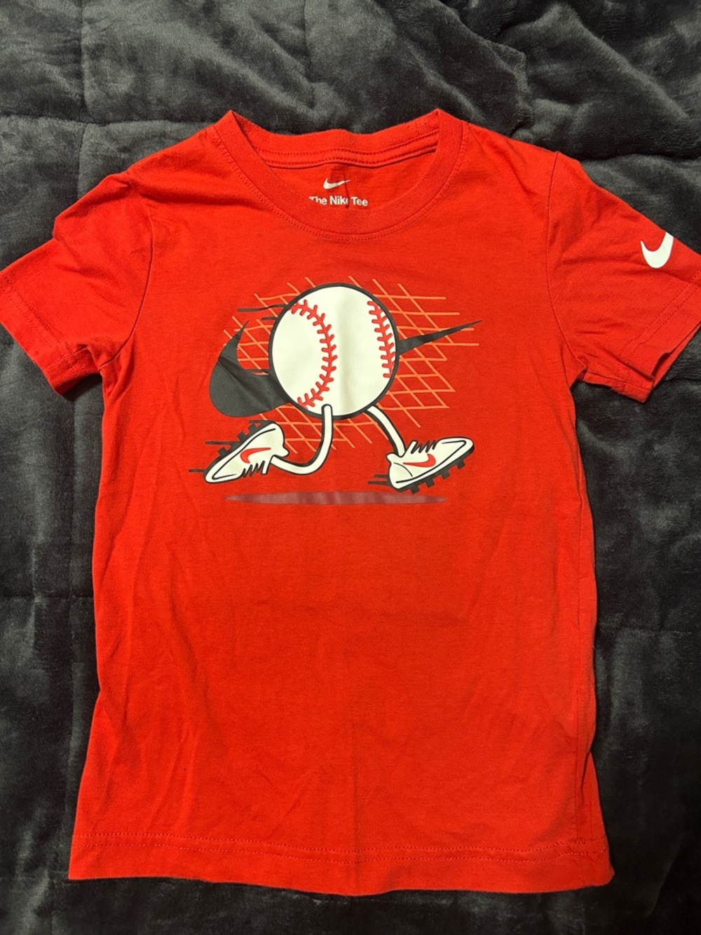 Nike Red Graphic Baseball Tee with Black & White Print